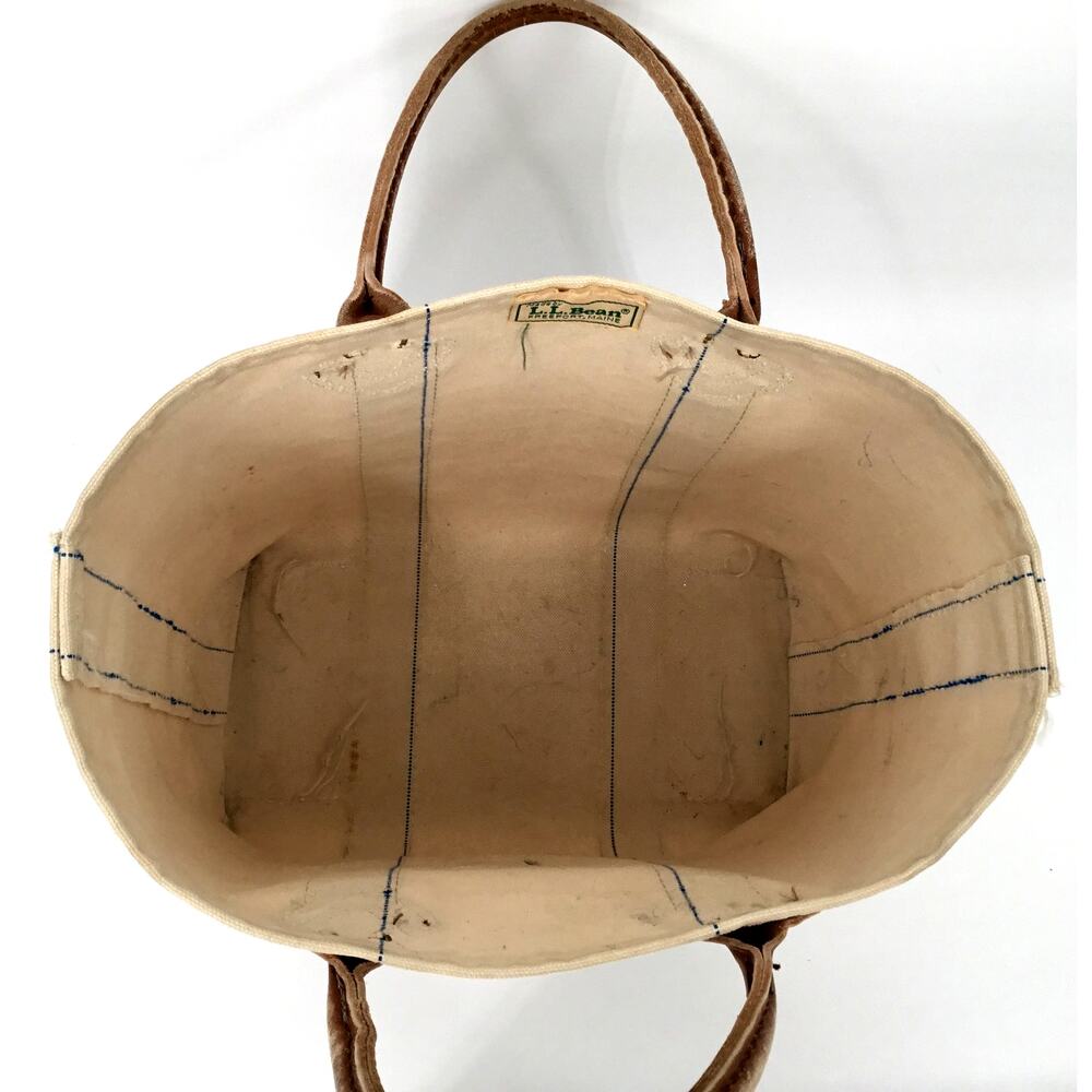 Vintage 1970s L.L.Bean Boat & Tote Leather Handle Canvas Bag Made USA Medium - Picture 10 of 13